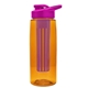 a transparent orange bottle & pink lid & violet infuser the flair - 26 oz transparent tritan(tm) bottle with drink thru lid and large infuser