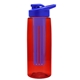a transparent red bottle & royal blue lid & blue infuser the flair - 26 oz transparent tritan(tm) bottle with drink thru lid and large infuser