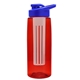a transparent red bottle & royal blue lid & frost infuser the flair - 26 oz transparent tritan(tm) bottle with drink thru lid and large infuser