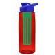 a transparent red bottle & royal blue lid & green infuser the flair - 26 oz transparent tritan(tm) bottle with drink thru lid and large infuser