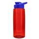a transparent red bottle & royal blue lid & red infuser the flair - 26 oz transparent tritan(tm) bottle with drink thru lid and large infuser