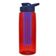 a transparent red bottle & navy blue lid & blue infuser the flair - 26 oz transparent tritan(tm) bottle with drink thru lid and large infuser