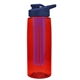 a transparent red bottle & navy blue lid & violet infuser the flair - 26 oz transparent tritan(tm) bottle with drink thru lid and large infuser