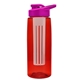 a transparent red bottle & pink lid & frost infuser the flair - 26 oz transparent tritan(tm) bottle with drink thru lid and large infuser