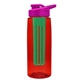 a transparent red bottle & pink lid & green infuser the flair - 26 oz transparent tritan(tm) bottle with drink thru lid and large infuser
