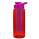 a transparent red bottle & pink lid & violet infuser the flair - 26 oz transparent tritan(tm) bottle with drink thru lid and large infuser