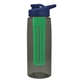 a smoke bottle & navy blue lid & green infuser the flair - 26 oz transparent tritan(tm) bottle with drink thru lid and large infuser