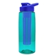 a transparent teal bottle & royal blue lid & blue infuser the flair - 26 oz transparent tritan(tm) bottle with drink thru lid and large infuser