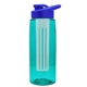 a transparent teal bottle & royal blue lid & frost infuser the flair - 26 oz transparent tritan(tm) bottle with drink thru lid and large infuser