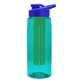 a transparent teal bottle & royal blue lid & green infuser the flair - 26 oz transparent tritan(tm) bottle with drink thru lid and large infuser