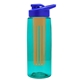 a transparent teal bottle & royal blue lid & orange infuser the flair - 26 oz transparent tritan(tm) bottle with drink thru lid and large infuser