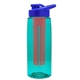 a transparent teal bottle & royal blue lid & red infuser the flair - 26 oz transparent tritan(tm) bottle with drink thru lid and large infuser