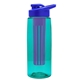 a transparent teal bottle & royal blue lid & violet infuser the flair - 26 oz transparent tritan(tm) bottle with drink thru lid and large infuser