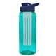 a transparent teal bottle & navy blue lid & frost infuser the flair - 26 oz transparent tritan(tm) bottle with drink thru lid and large infuser