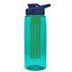 a transparent teal bottle & navy blue lid & green infuser the flair - 26 oz transparent tritan(tm) bottle with drink thru lid and large infuser