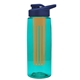 a transparent teal bottle & navy blue lid & orange infuser the flair - 26 oz transparent tritan(tm) bottle with drink thru lid and large infuser
