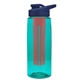 a transparent teal bottle & navy blue lid & red infuser the flair - 26 oz transparent tritan(tm) bottle with drink thru lid and large infuser