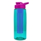 a transparent teal bottle & pink lid & blue infuser the flair - 26 oz transparent tritan(tm) bottle with drink thru lid and large infuser