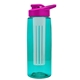 a transparent teal bottle & pink lid & frost infuser the flair - 26 oz transparent tritan(tm) bottle with drink thru lid and large infuser
