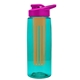 a transparent teal bottle & pink lid & orange infuser the flair - 26 oz transparent tritan(tm) bottle with drink thru lid and large infuser