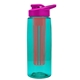a transparent teal bottle & pink lid & red infuser the flair - 26 oz transparent tritan(tm) bottle with drink thru lid and large infuser