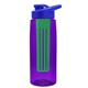 a transparent violet bottle & royal blue lid & green infuser the flair - 26 oz transparent tritan(tm) bottle with drink thru lid and large infuser