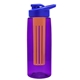 a transparent violet bottle & royal blue lid & orange infuser the flair - 26 oz transparent tritan(tm) bottle with drink thru lid and large infuser