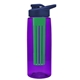 a transparent violet bottle & navy blue lid & green infuser the flair - 26 oz transparent tritan(tm) bottle with drink thru lid and large infuser