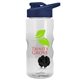 a clear bottle & navy blue lid & black mixing ball mini mountain 22 oz tritan(tm) shaker bottle with drink thru lid
