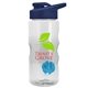 a clear bottle & navy blue lid & cyan mixing ball mini mountain 22 oz tritan(tm) shaker bottle with drink thru lid