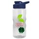 a clear bottle & navy blue lid & green mixing ball mini mountain 22 oz tritan(tm) shaker bottle with drink thru lid