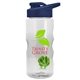 a clear bottle & navy blue lid & lime green mixing ball mini mountain 22 oz tritan(tm) shaker bottle with drink thru lid