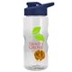 a clear bottle & navy blue lid & orange mixing ball mini mountain 22 oz tritan(tm) shaker bottle with drink thru lid