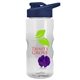 a clear bottle & navy blue lid & violet mixing ball mini mountain 22 oz tritan(tm) shaker bottle with drink thru lid