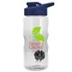 a clear bottle & navy blue lid & gray mixing ball mini mountain 22 oz tritan(tm) shaker bottle with drink thru lid