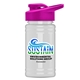 a pink lid & eco white bottle upcycle - mini 16 oz rpet sports bottle with drink thru lid - digital