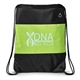 aerial view a black/lime green microfiber drawstring bag, image 1 of 5
