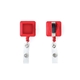 aerial view a translucent red 4- color process square plastic badge reel, image 1 of 2