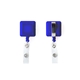 aerial view a translucent blue 4- color process square plastic badge reel, image 1 of 2