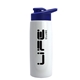 a white bottle & royal blue lid flair tritan(r) metallike bottle with drink - thru lid - 26 oz