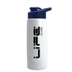 a white bottle & navy blue lid flair tritan(r) metallike bottle with drink - thru lid - 26 oz