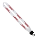 aerial view a white 3/4 polyester lanyard with plastic clamshell and o - ring, image 1 of 2
