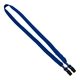 aerial view a royal blue 5/8 double - ended polyester shoelace lanyard with metal crimp and metal bulldog clip, image 1 of 2