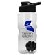aerial view a clear bottle & black lid & black mixing ball mini mountain 22 oz tritan(tm) shaker bottle with drink thru lid, image 2 of 2