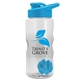 aerial view a clear bottle & cyan lid & cyan mixing ball mini mountain 22 oz tritan(tm) shaker bottle with drink thru lid, image 2 of 2