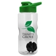 aerial view a clear bottle & green lid & black mixing ball mini mountain 22 oz tritan(tm) shaker bottle with drink thru lid, image 2 of 2