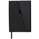 aerial view a black faux leather foldover notebook, image 1 of 2