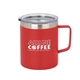 a red 12oz insulated mug