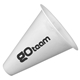 aerial view a white polypropylene 8 solid color megaphone, image 1 of 2