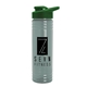 a glacier blue bottle & green lid 24 oz slim fit upcycle rpet bottles with drink - thru lid